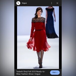 Tadashi Shoji Red and Black Lace Long Sleeve Dress 2013 Runway